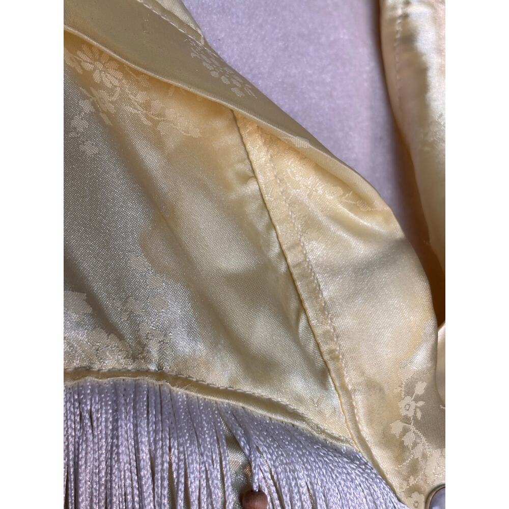 Vintage Butter Yellow Satin Fringe Floral Western Shirt Feather Rodeo Festival - Picture 8 of 11